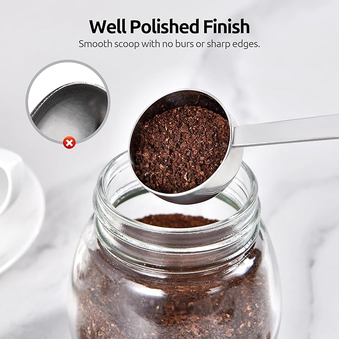 U-Taste Coffee Scoop 2 Tablespoon: 18/8 Stainless Steel Measuring Scooper for Ground Coffee, Bean, Powder, Espresso, 4.3in Long Handle Metal Measure Spoon for Canister, Jar (1Tbsp+2Tbsp / 15ml+30ml)