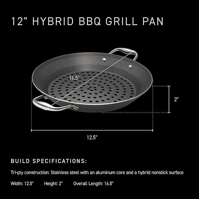 HexClad Hybrid Nonstick BBQ Grill Pan, Dishwasher-Friendly, BBQ and Oven-Safe Up to 900°F
