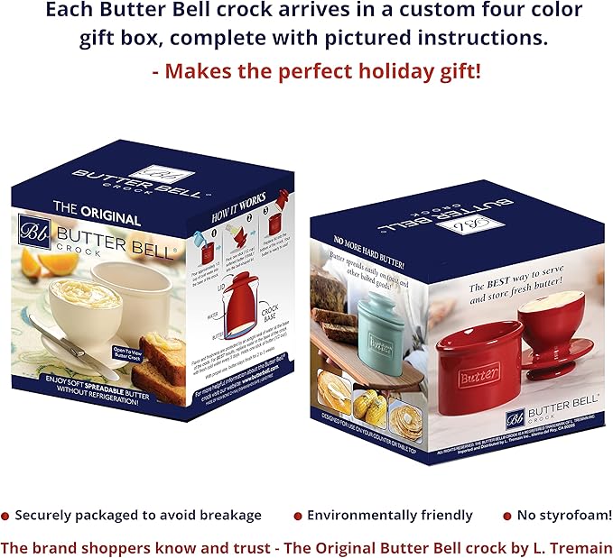 Butter Bell - The Original Butter Bell crock by L Tremain, a Countertop French Ceramic Butter Dish Keeper for Spreadable Butter, Café Retro Collection, Royal Blue, Glossy Finish
