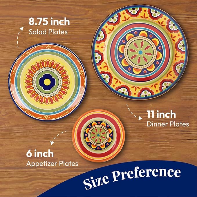 Bico Tunisian Dinner Plates Set of 4, 11 Inch Large Ceramic Plates for Pasta, Steak, Stylish Serving Dishes, Microwave and Dishwasher Safe, Gift for Housewarming and Thanksgiving