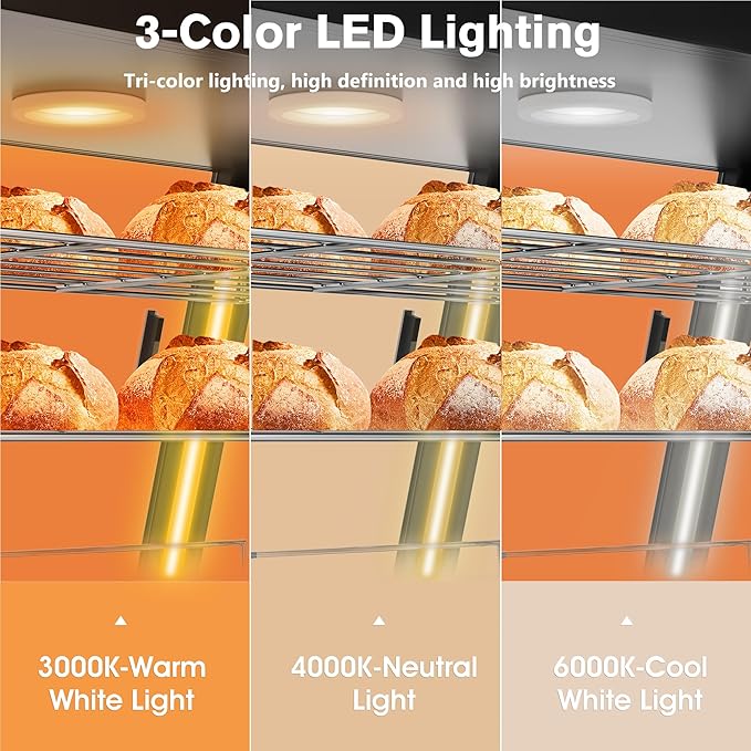 Whalefall Countertop Food Warmer with top Holder, 44 inch Commercial Food Warming Cabinet, tri-Color Lighting, w/Thermometer and Adjustable Thermostat for Cafeteria Kitchens Restaurants