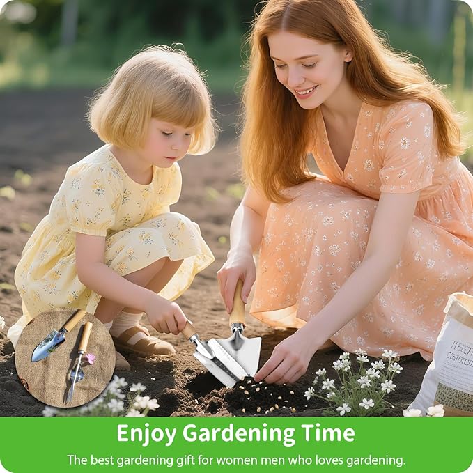 Garden Tool Set, 2 Pieces Stainless Steel Heavy Duty Garden Tools, Garden Kit with Ergonomic Wooden Handle, Durable Garden Tools for Gardening, Gardening Gifts for Women