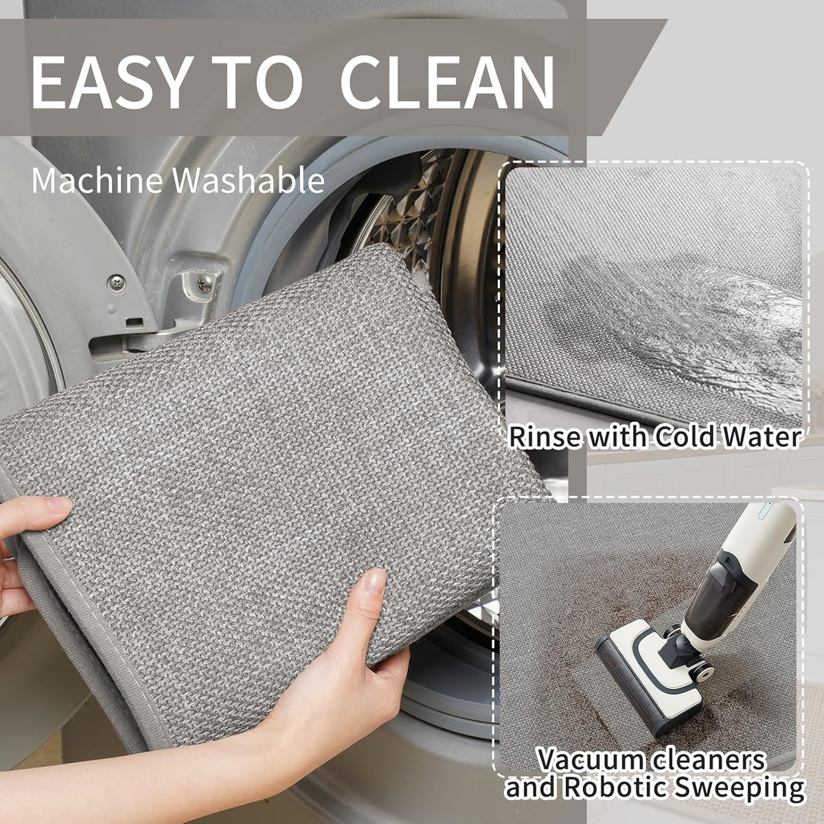 Non Slip Kitchen Rugs, Oil and Water Absorbent Runner Rugs for Kitchen, Kitchen Mat in Front of Sink,17x47 Gray Kitchen Mat,Non-Slip and Durable Kitchen Mats for Floor