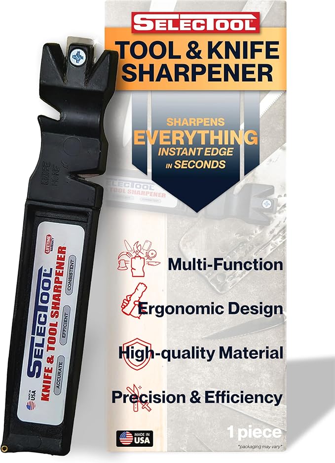 Selectool Tool and Knife Sharpener MultiTool Blade Sharpener for Kitchen Knives, Pocket Knife, Tools, Scissors, Axes & More, EDC Gadgets for Outdoor Hunting and Fishing, Effortless, Made in USA, 1 pc