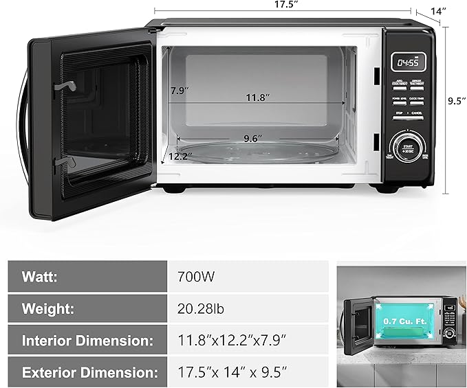 Galanz GLCMKZ07BKR07 Retro Countertop Microwave Oven with Auto Cook & Reheat, Defrost, Quick Start Functions, Easy Clean with Glass Turntable, Pull Handle.7 cu ft, Black