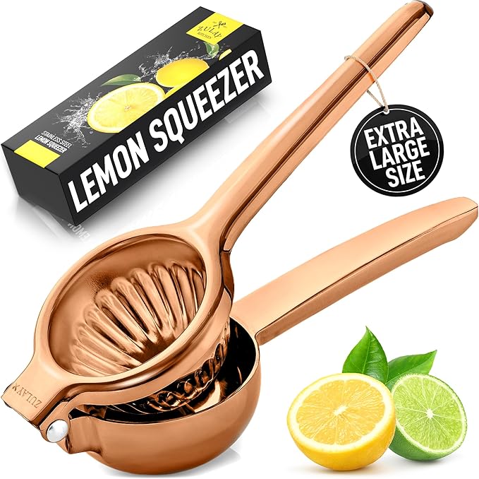 Zulay Extra Large Lemon Squeezer Stainless Steel - Easy Squeeze Heavy Duty Lemon Juicer Hand Press - Ergonomic Citrus Squeezer & Fruit Juicer for Small Oranges, Lemons, & Limes