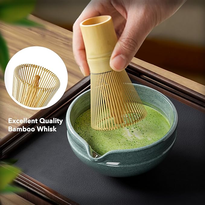 7 Pcs Matcha Whisk Set, Perfect Matcha Kit for Matcha Lovers Includes Ceramic Bowl, Bamboo Whisk, Holder, Scoop, Sifter & Cloth