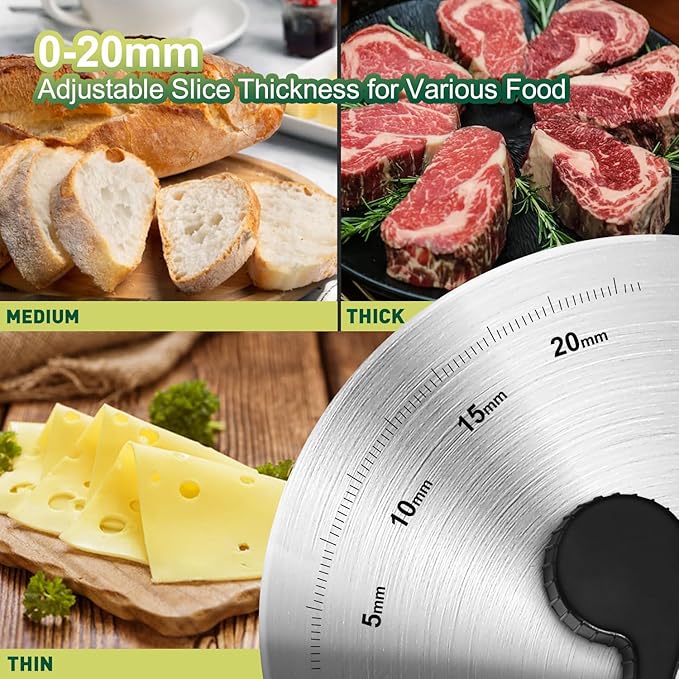 CUSIMAX Electric Meat Slicer for Home,Two 7.5''Stainless Steel Blades,1-20mm Adjustable Thickness,Easy to Cut Various Foods,Removable Food Carriage for Easy Cleaning