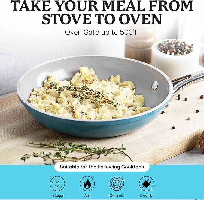 Gotham Steel 20 Piece Pots and Pans Set Nonstick Cookware Set, Pot and Pan Set, Kitchen Cookware Sets, Ceramic Cookware Set, Ceramic Pots and Pans Set, Pot Set, Dishwasher Safe, Aqua Blue