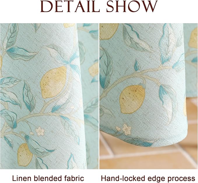 patdrea Designer Linen Vintage Green Tablecloth for Round Table,Durable Fruits Pattern Yellow Tablecloths,Fall Decor Table Cover for Kitchen Dining Christmas,Thanksgiving,Diameter 55"-Ania a