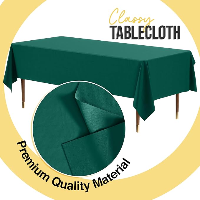 Exquisite 66% Thicker Premium Plastic Table Cloth Rectangle Table Cover 0.5 Mil 12 Pack Dark Green Table Cloth 54 Inch x 108 Inch Disposable Tablecloth Won't Tear Easily Like Cheap Thin Brands