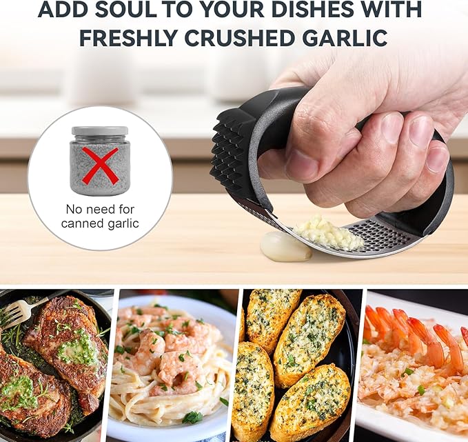 2 Pack Garlic Press Rocker Set – Innovative Stainless Steel Garlic Mincer & Crusher with 2 Peelers, 2 Scrapers, and 2 Brushes for Effortless Garlic Prep | Complete Garlic Tool Kit (GREEN)