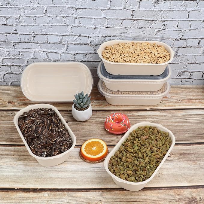 34 oz Disposable salad bowls with lids, Sugarcane Fiber Paper Bowls take away food containers meal prep food storage deli container 50 Pack