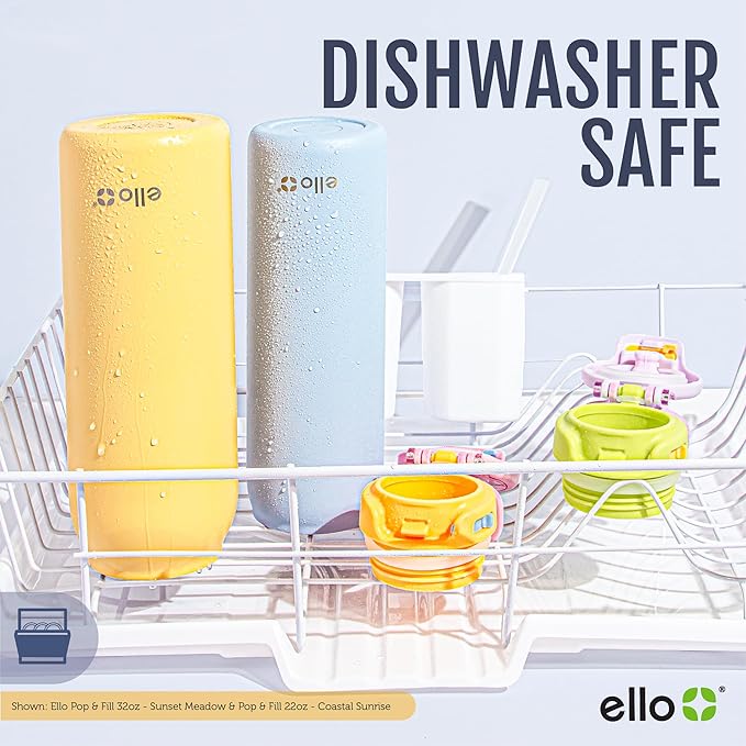 Ello Pop & Fill 22oz Stainless Steel Water Bottle with Quick Fill Technology, Double Walled and Vacuum Insulated Metal, Leak Proof Locking Lid, Sip and Chug, Reusable, BPA Free, Forest Mist