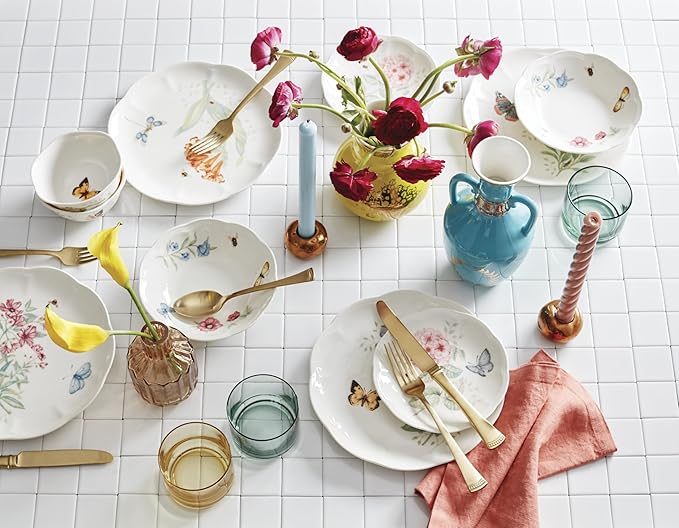 Lenox 865075 Butterfly Meadow 28-Piece Dinnerware Set, White