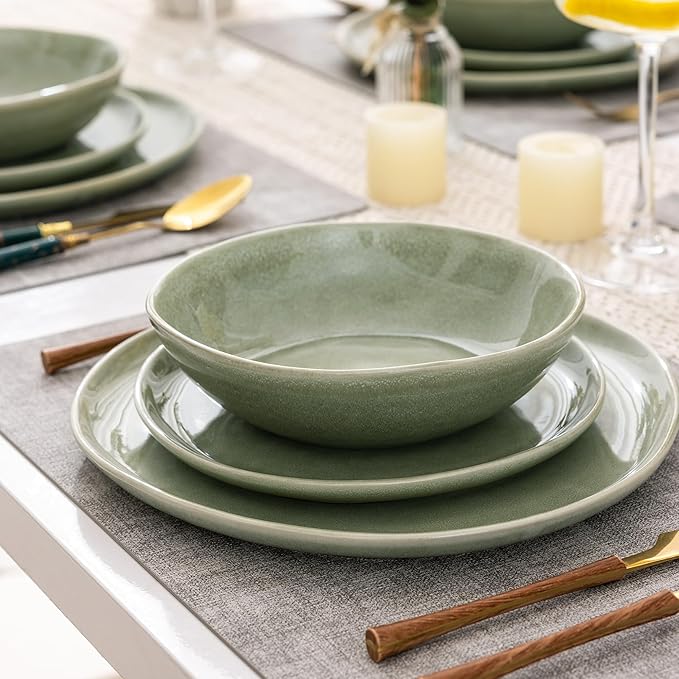 AmorArc Ceramic Dinnerware Sets,Handmade Reactive Glaze Stoneware Plates and Bowls Set,Highly Scratch Resistant | Dishwasher & Microwave Safe Dishes Set,Service for 4 (12pc)