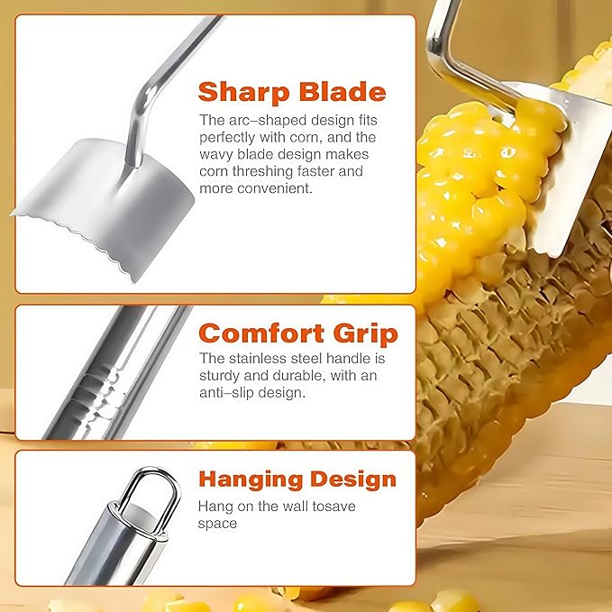 (2Pcs) Newly Upgraded Stainless Steel Corn Stripping Tool, Corn Holder, The Curved Design Fits Perfectly with the Corn, Making the Corn Threshing Faster.