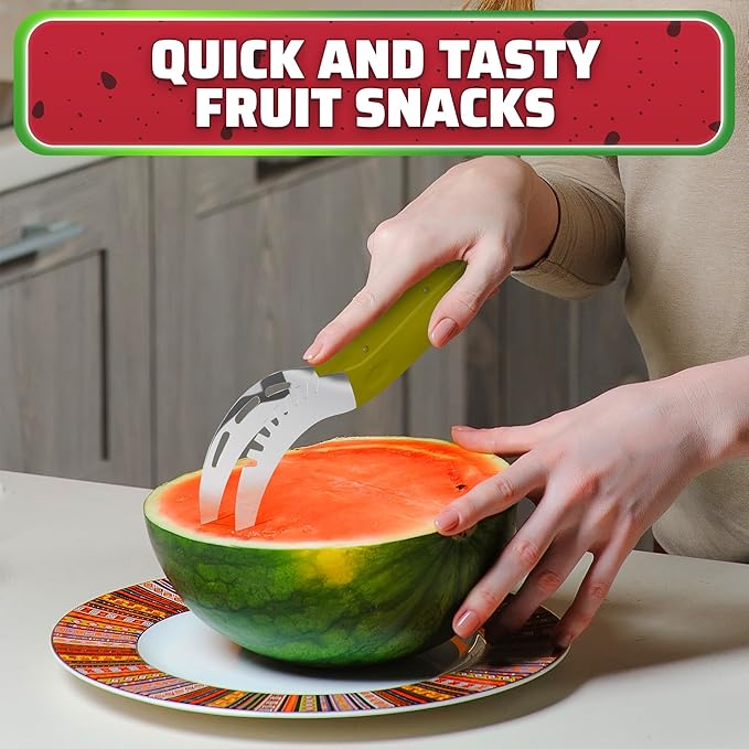 Stainless Steel Watermelon Slicer Tool – 9.05" x 1.5" Watermelon Cutter Tool Cuts 1 In Cubes & Slices – Ergonomic Handle, Mess-Free Fruit Cutting for Cantaloupe, Honeydew, Papaya & Other Summer Snacks