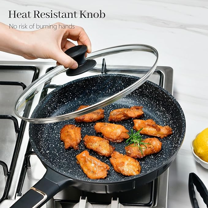 12 In Glass Lid for Frying Pan, Tempered Replacement Cover Compatible with All 12 inches Cookware for Skillets, Round Cast Iron, Cast Aluminium, Stainless Steel Pans &Pots