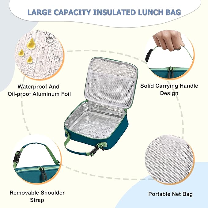 MAISON HUIS Bento Box for Kids with 8oz Soup Thermo, Leak-proof Lunch Food Containers with 5 Compartment, Insulated Lunch Bag & 17oz Stainless Steel Water Bottle for School, Trvael