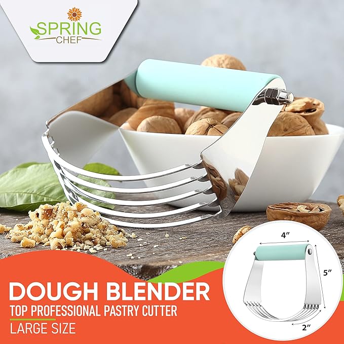 Spring Chef Large Mint Dough Blender - Stainless Steel Pastry Cutter Tool For Baking w/Thick Sharp Blades - Butter & Dough Cutter - Pastry Blender for Easy Mixing - Dishwasher Safe Kitchen Essentials