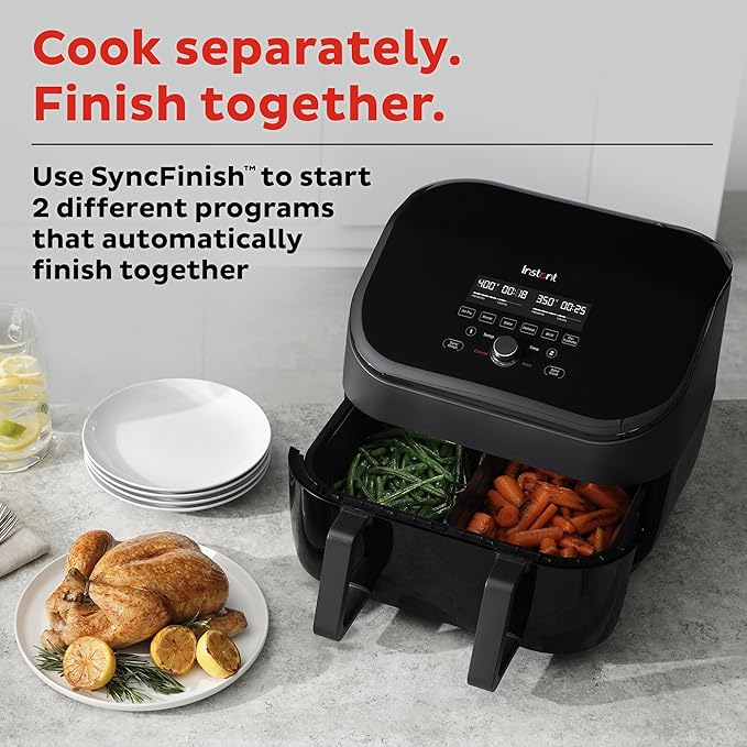 Instant Pot VersaZone 9QT Air Fryer,8-in-1 Functions with EvenCrisp Technology, Crisps,Broils, Bakes,Roasts, Dehydrates,Reheats at Same or Different Temperature, from the Makers of Instant Pot, Black