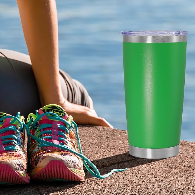 20 oz Tumbler Coffee Travel Tumblers Bulk with Lid Stainless Steel Double Wall Vacuum Insulated Mug Powder Coated Cups fit Car Cupholder for Hot and Cold - Green, 4Pack
