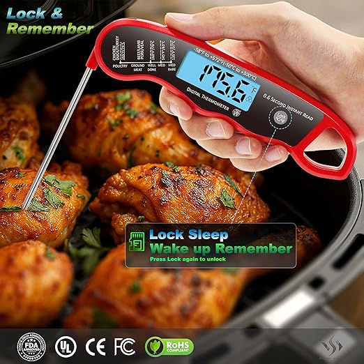 0.6S Instant Read Digital Meat Thermometer Probe/Pen，Factory‑Calibrated/Waterproof/Backlit/Magnetic/Flip Display/Motion Sensor:Outdoor BBQ, Barbecue Grilling, Smoking, Oven, Baking, Oil, Candy