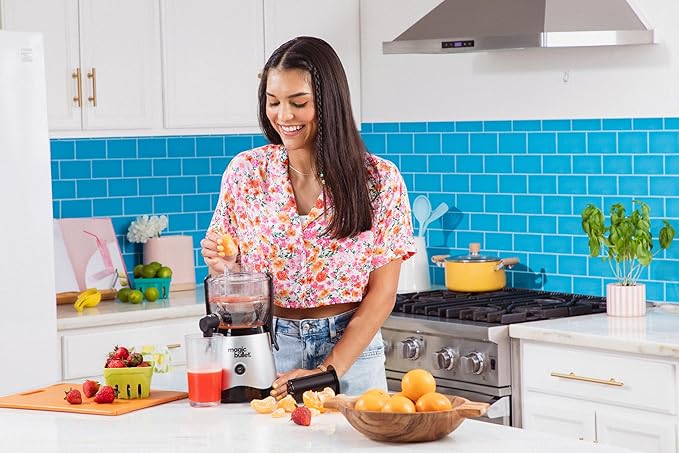 Magic Bullet® Mini Juicer, Countertop Space-Saving, 2" Feed Chute for Fruits and Vegetables, 400W, Compact Design, Black/Silver, MBJ10100