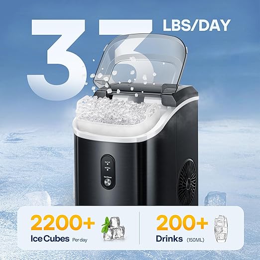 VIVOHOME Countertop Ice Maker 33lbs/Day Chewable Nugget Ice Cube Maker Machine 10 Ice Bags Self Cleaning Ice Cube Maker Black