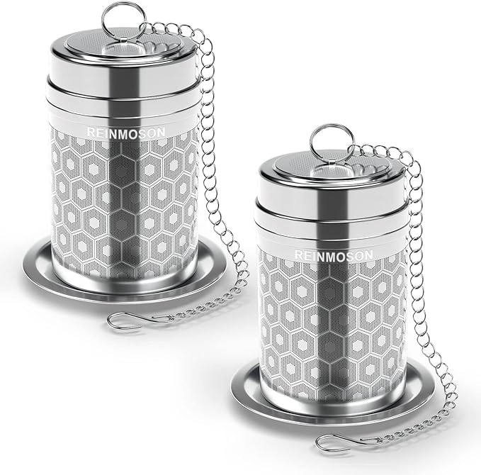 2 Pack Reinmoson Large Tea Infuser for Loose Tea & Spice Infuser for Cooking, Extra Fine Mesh Large Tea Strainers, 304 Stainless Steel Loose Leaf Tea Steeper for Black Tea, Rooibos, etc