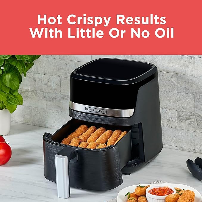 BLACK+DECKER Purifry 2QT Air Fryer, Crispy Deep Fried Taste without the Fat, Plus Bake, Dehydrate, and Keep Food Warm, Digital Touchscreen and Auto Shut-Off