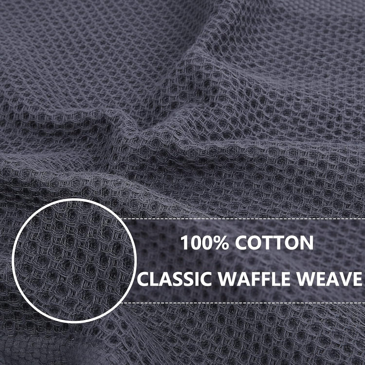 Homaxy 100% Cotton Oversized Waffle Weave Kitchen Dish Towels, Ultra Soft Absorbent Quick Drying Cleaning Towel, 20 x 28 Inches, 8-Pack, Dark Grey