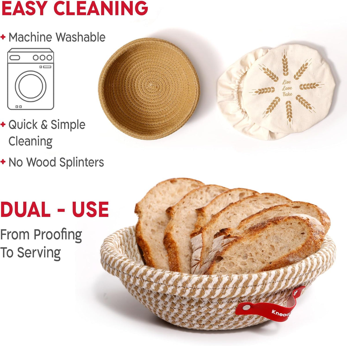 KneadAce Sourdough Starter Kit (24oz Jar, 2xRound Baskets, Gray Bread Lame)