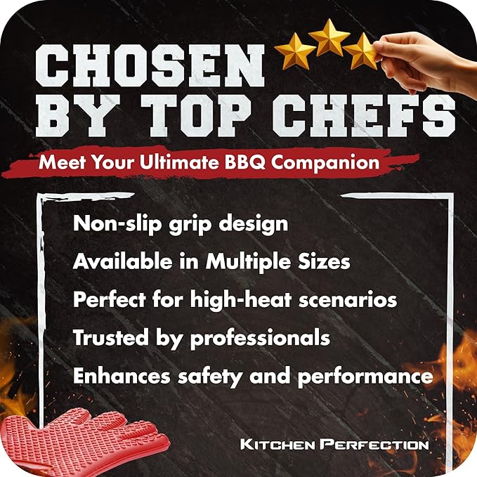 KITCHEN PERFECTION Silicone Smoker Oven Gloves -Extreme Heat Resistant BBQ Gloves -Handle Hot Food Right on Your Grill Fryer&Pit|Waterproof Grilling Cooking Baking Mitts|Superior Value Set +3 Bonuses
