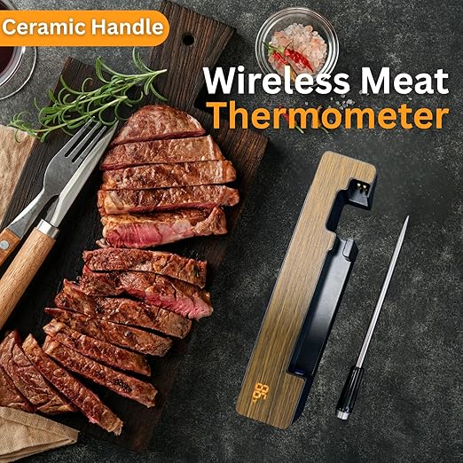 Wireless Meat Thermometer Digital, 600 Ft Long Range Bluetooth 5.3 with Smart App Control, High Accuracy Waterproof Ceramic Probe, Fast Charging & Magnetic for Oven Grill BBQ Smoker Rotisserie