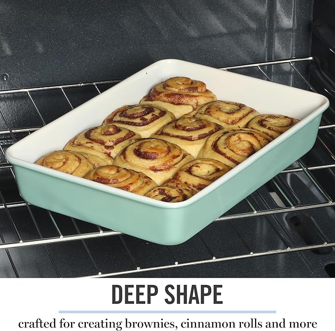 Martha Stewart Gallen 13 x 9 Inch Rectangular Nonstick Carbon Steel Cake and Baking Pan – Teal, Durable Bakeware for Even Cooking and Easy Release
