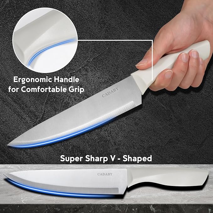 19 PCS Kitchen Cooking Utensils Set, 11 Pieces Silicone Cooking Utensils Set 6 Pieces Sharp Stainless Steel White Knife Set with 1 Piece Cutting Board, Ideal for Apartment