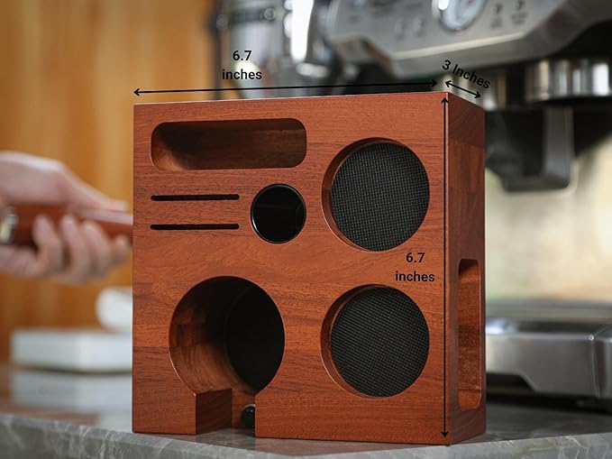54mm Espresso Tamping Station Rosewood – Premium Organizer for Breville Espresso Machine Accessories Holder for Tamper, Funnel, WDT, Puck Screens, RDT | Barista Station Box