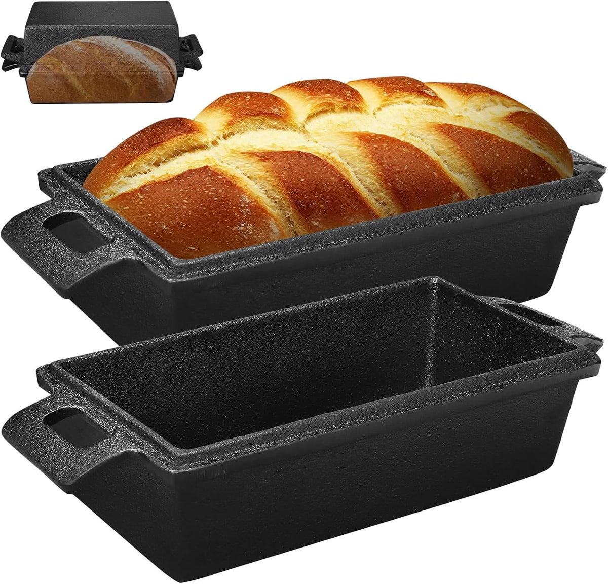 2 Piece SetCast Iron Loaf Pan,Bread Pans for Homemade Bread with Lid Homemade Sourdough and Meatloaf, Bread Oven Cast Iron Cookware