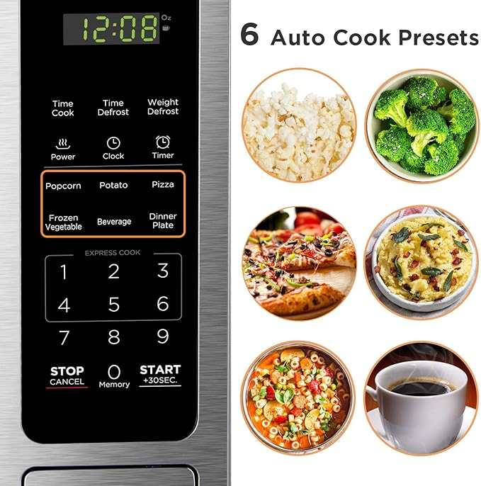 BLACK+DECKER EM036AB14 Digital Microwave Oven with Turntable Push-Button Door, Child Safety Lock, Stainless Steel, 1.4 Cu.ft