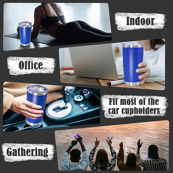 20 oz Tumbler Coffee Travel Tumblers Bulk with Lid Stainless Steel Double Wall Vacuum Insulated Mug Powder Coated Cups fit Car Cupholder for Hot and Cold - Dark Blue, 12Pack