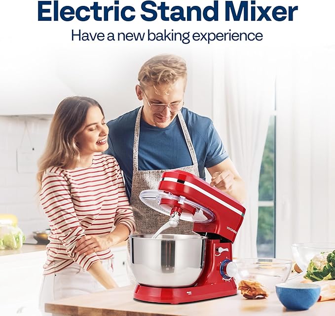 VIVOHOME 4.75 Quart Stand Mixer, 8 Speed Kitchen Electric Food Mixer, Household Stand Mixer for Baking, Cake, Bread with Beater, Dough Hook, Wire Whip and Egg Separator, Red