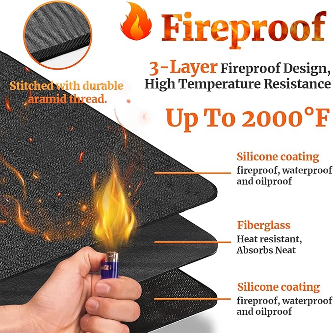 42 X 30 inches Hearth Rugs for Fireplaces Fire Resistant / Gas Grill Splatter Mat Fireproof Waterproof Oil-Proof, Fireproof Mat Heat Resistant BBQ Floor Mat Protect Mat Floor Protective Rug Reusable