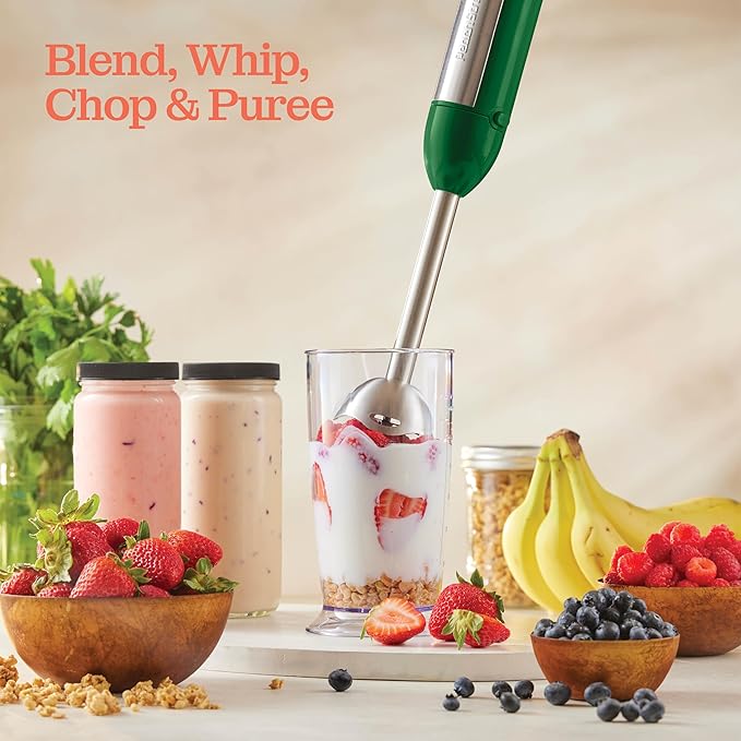 Powerful Immersion Blender, Electric Hand Blender 500 Watt with Turbo Mode, Detachable Base. Handheld Kitchen Blender Stick for Soup, Smoothie, Puree, Baby Food, 304 Stainless Steel Blades (Green)