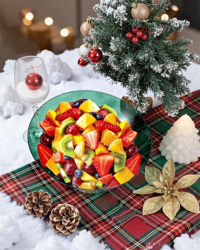 bUCLA 12 Pack Clear Green Plastic Serving Bowls - 54 OZ Christmas Angled Serving Bowls Disposable for Chip, Candy, Salad & Fruit - Ideal for X’mas Party