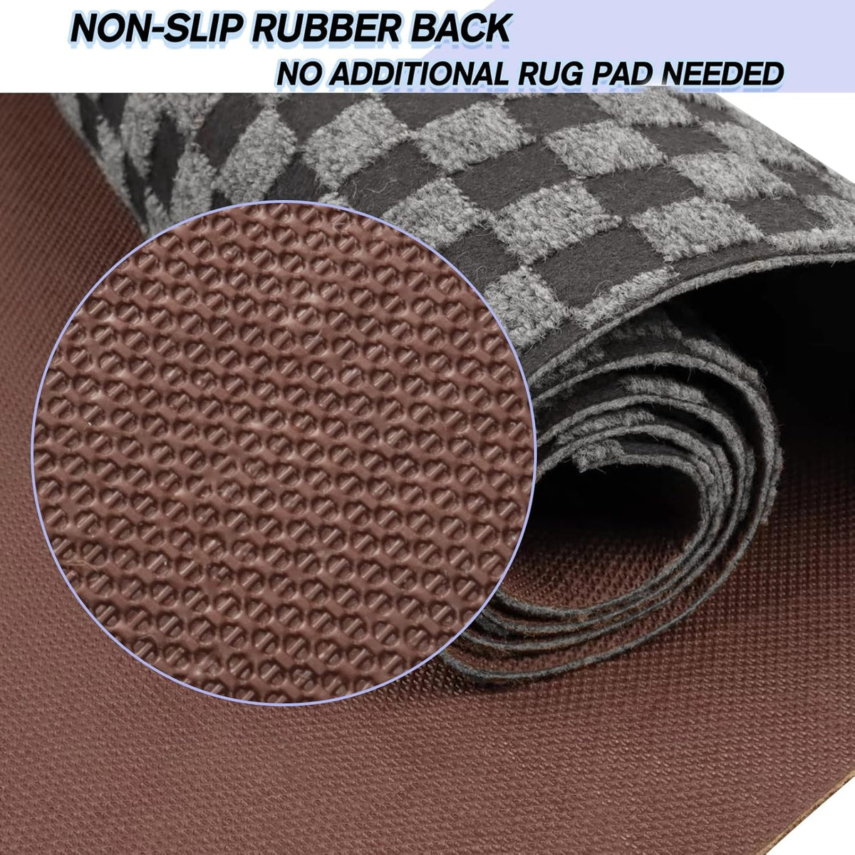 Custom Size Backed Non-Slip Area Rugs Runner, Easy Clean, Waterproof Runner Rugs for Hallway Entryway, Kitchen, Laundry, 4FT x 81FT, Gray Checkered