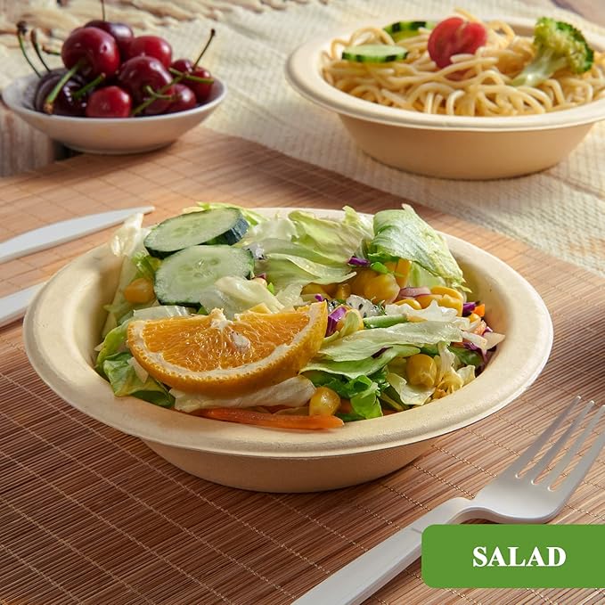 Vplus 180 Pack 16 OZ Paper Bowls, Disposable Compostable Bulk, Eco-friendly Bagasse, Heavy-duty Bowls Perfect for Milk Cereals, Snacks, Salads