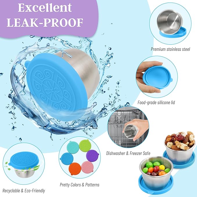 6x2.7 Oz Salad Dressing Container to Go,Handy Leakproof Stainless Steel Meal Prep Containers Reusable,Sauce Containers for Lunch Box, Picnics, Travel, Office and Kitchen Storage