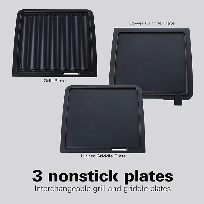 Hamilton Beach 4-in-1 Indoor Grill & Electric Griddle Combo with Bacon Cooker, Opens Flat to Double Cooking Surface, Removable Nonstick Plates, Black & Silver (25601)